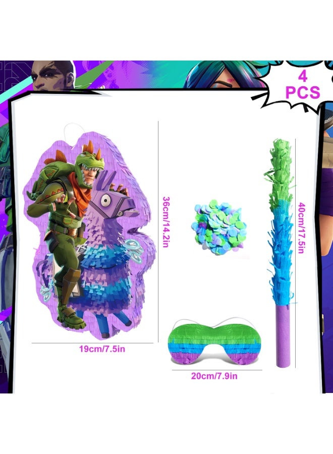 ILovhaprty Fortnite Llama Pinata, Fortnite Themed Party Pinata Bundle - Large Loot Llama Pinata, Gaming Party Game Decorations Blindfold & Pickaxe Birthday Party Stick Alpaca mount design Pinata for Fortnite Birthday Party Supplies - Image 2